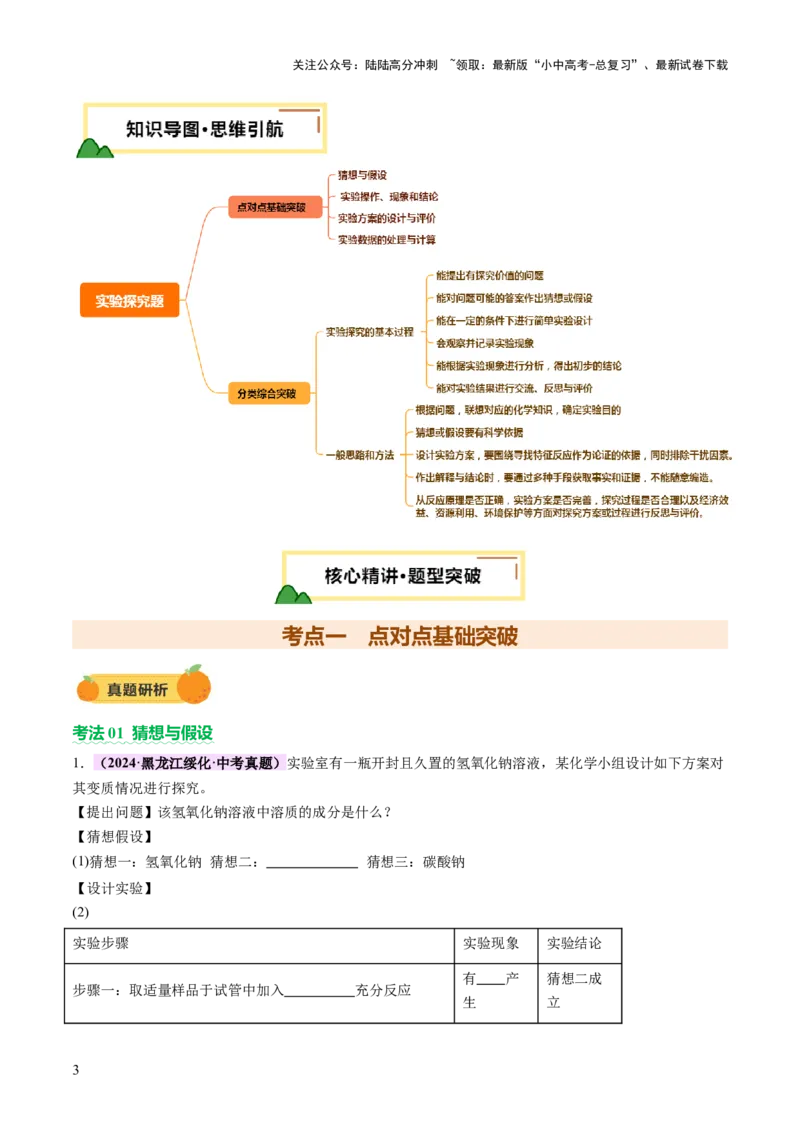 专题四实验探究题（讲练）（原卷版）_02中考总复习（2026版更新中）_05-化学-中考总复习_2025年中考复习资料_2025中考二轮课件ppt+讲义+练习化学_讲义+练习