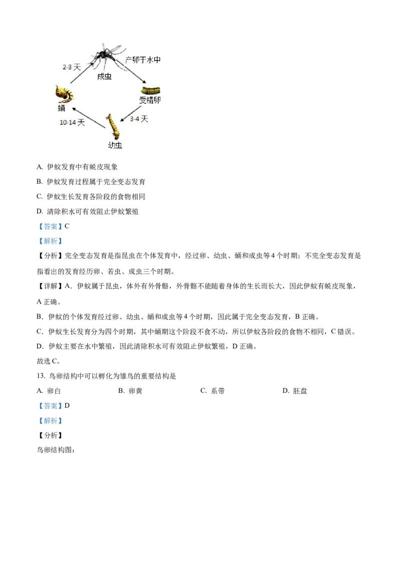 精品解析：北京市朝阳区2023-2024学年八年级上学期期末生物试题（解析版）(1)_北京初中期末题_C605-京七八九_B京生物七八九_北京八上生物_2023-2024