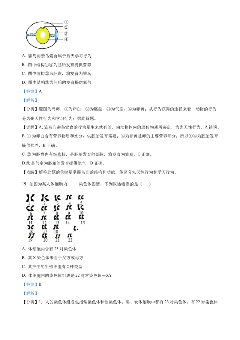 精品解析：北京市第四中学2021-2022学年八年级下学期期中生物试题（解析版）(1)_北京初中期末题_C605-京七八九_B京生物七八九_北京八下生物