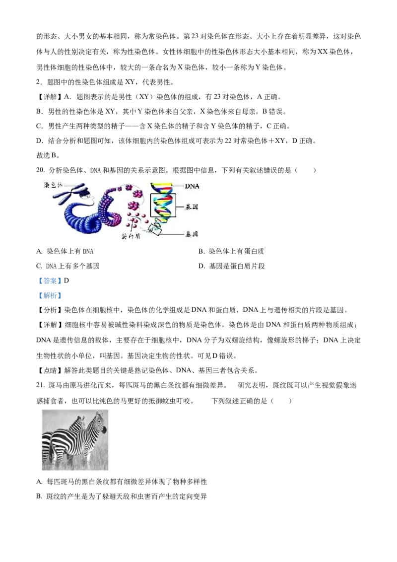 精品解析：北京市第四中学2021-2022学年八年级下学期期中生物试题（解析版）(1)_北京初中期末题_C605-京七八九_B京生物七八九_北京八下生物