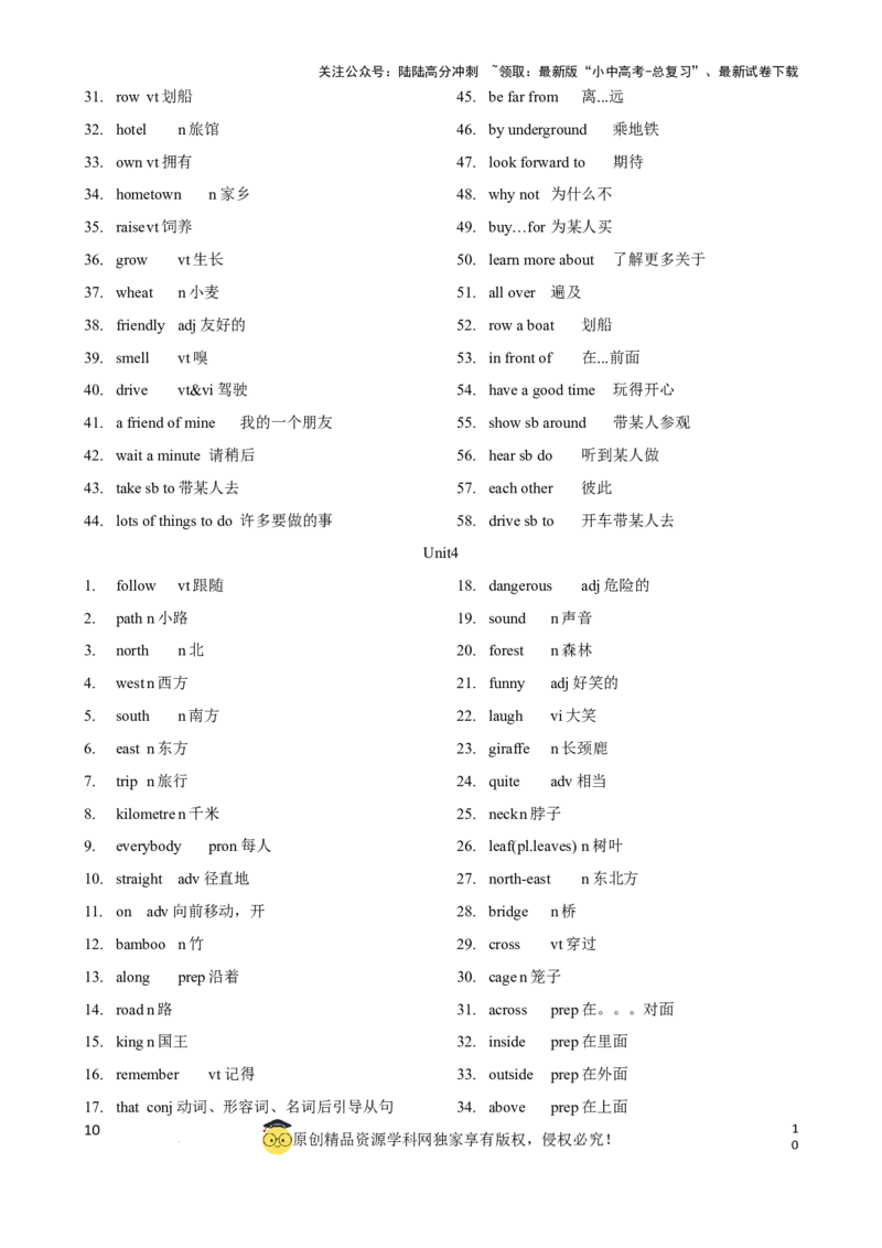 专题4.初中英语牛津译林版单词表(按单元顺序)(七年级至九年级)（背诵版）_02中考总复习（2026版更新中）_03-英语-中考总复习_2024年中考复习资料_一轮复习_单词表