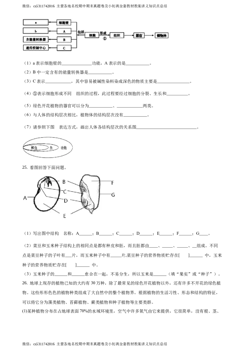 精品解析：北京市昌平区新学道临川学校2020-2021学年七年级12月月考生物试题（原卷版）(1)_北京初中期末题_C605-京七八九_B京生物七八九_北京7上生物_2022-2024_北京生物7上月考