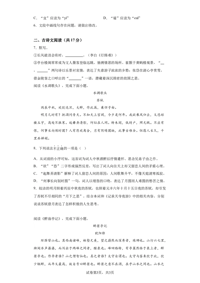 精品解析：北京海淀区2023-2024学年九年级上学期期中语文试题-A4答案卷尾(1)_北京初中期末题_C605-京七八九_B语文七八九_北京9上语文_2023-2024