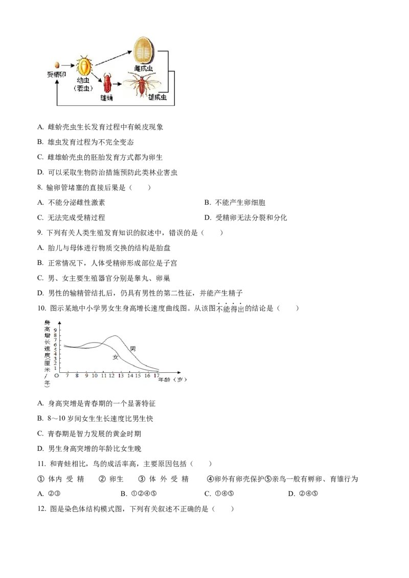 精品解析：北京市顺义区2022-2023学年八年级上学期期末生物试题（原卷版）(1)_北京初中期末题_C605-京七八九_B京生物七八九_北京八上生物_2022-2023