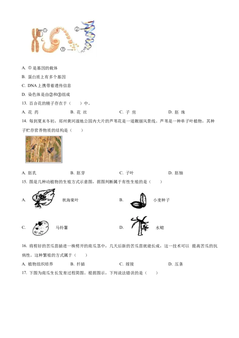 精品解析：北京市顺义区2022-2023学年八年级上学期期末生物试题（原卷版）(1)_北京初中期末题_C605-京七八九_B京生物七八九_北京八上生物_2022-2023