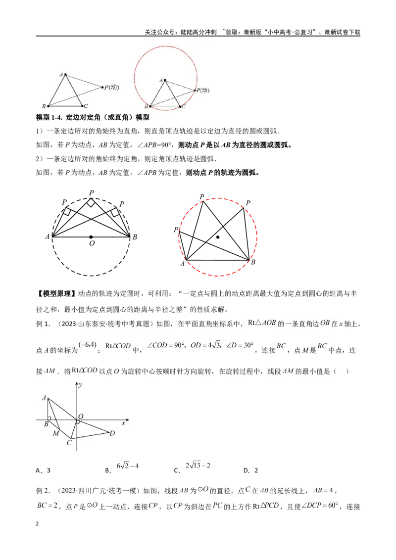 专题30最值模型之瓜豆模型（原理）圆弧轨迹型（原卷版）_02中考总复习（2026版更新中）_02-数学-中考总复习_2024年中考复习资料_专项复习资料