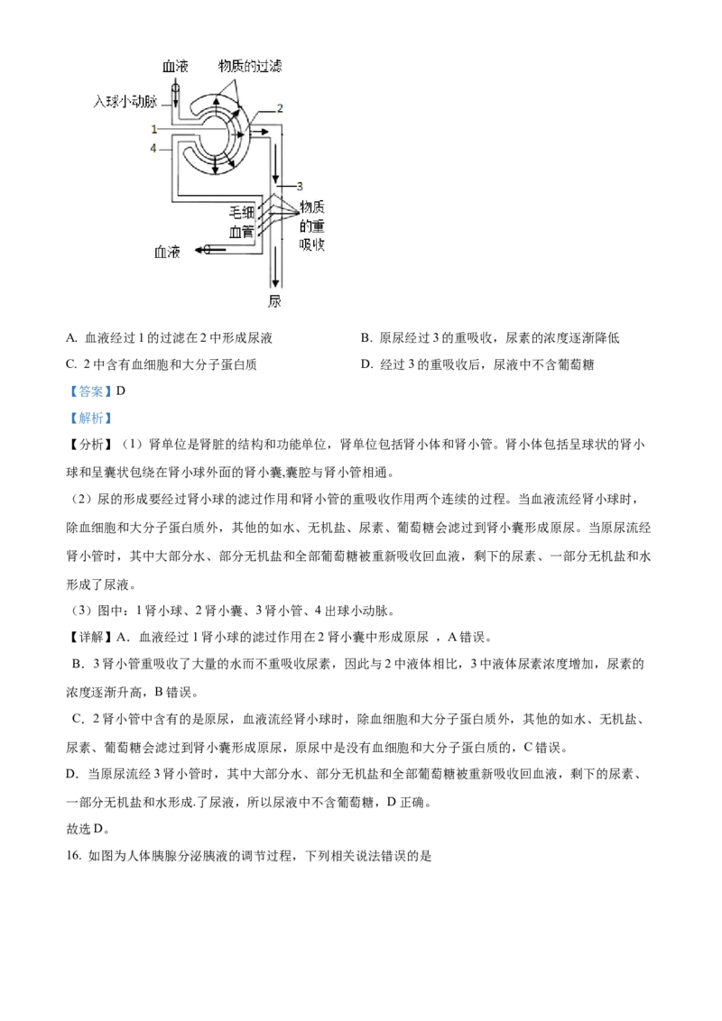 精品解析：北京市第八中学2021-2022学年八年级下学期期中生物试题（解析版）(1)_北京初中期末题_C605-京七八九_B京生物七八九_北京八下生物