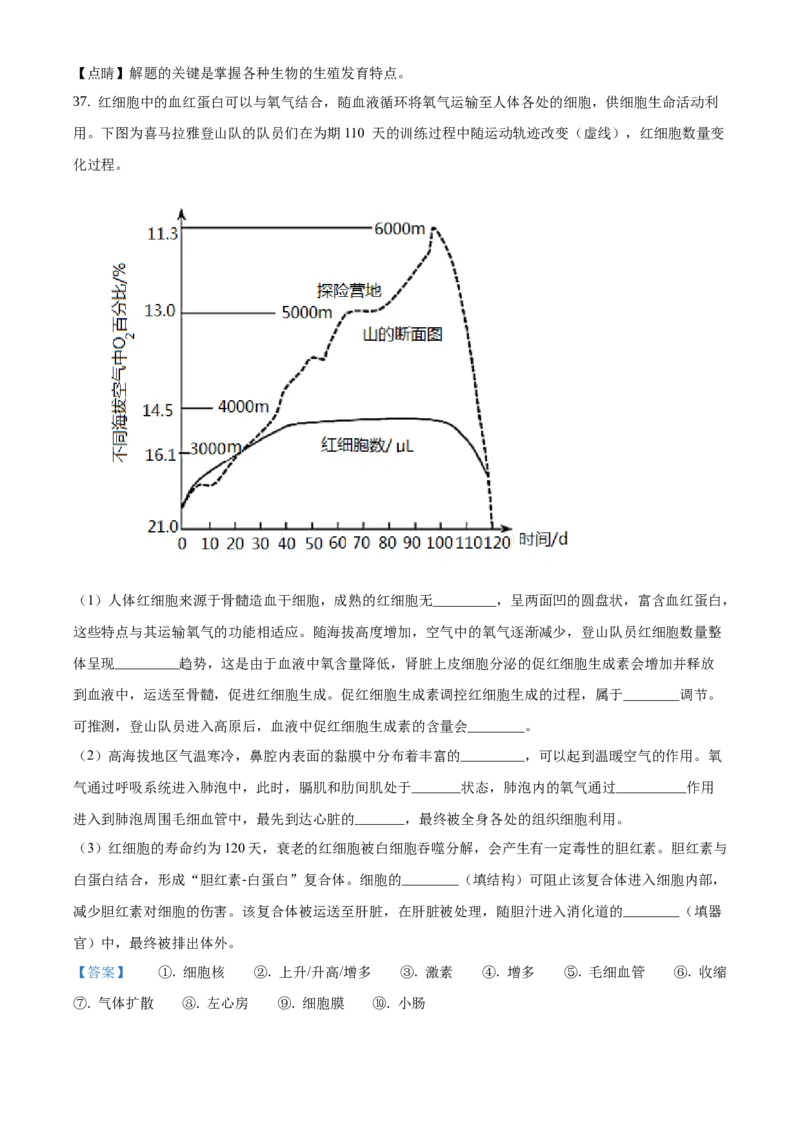 精品解析：北京市第四十三中学2020-2021学年八年级下学期期中生物试题（解析版）(1)_北京初中期末题_C605-京七八九_B京生物七八九_北京八下生物