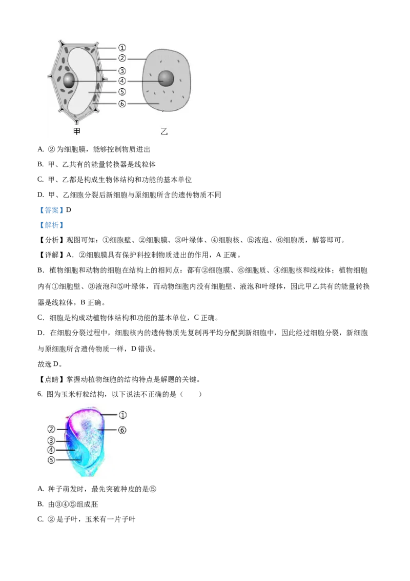 精品解析：北京市第四十三中学2020-2021学年八年级下学期期中生物试题（解析版）(1)_北京初中期末题_C605-京七八九_B京生物七八九_北京八下生物