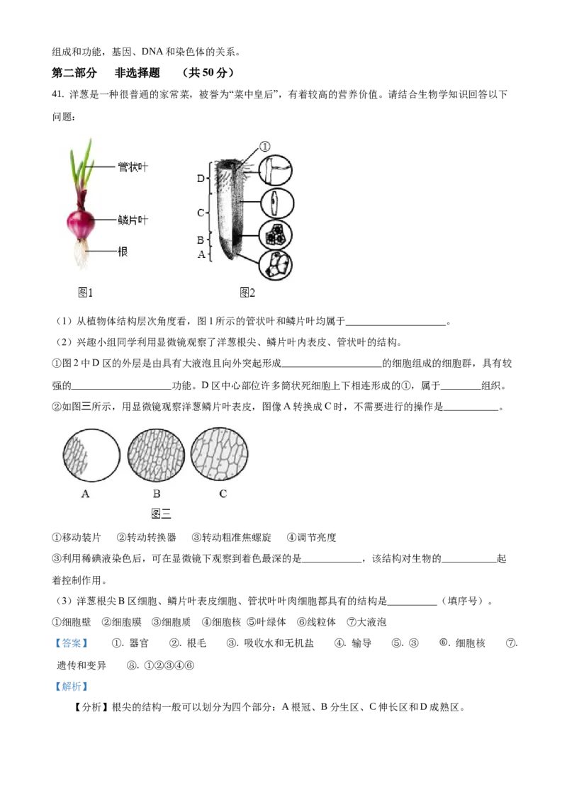 精品解析：北京市燕山区2020-2021七年级上学期生物期末试题（解析版）(1)_北京初中期末题_C605-京七八九_B京生物七八九_北京7上生物_2020-2021