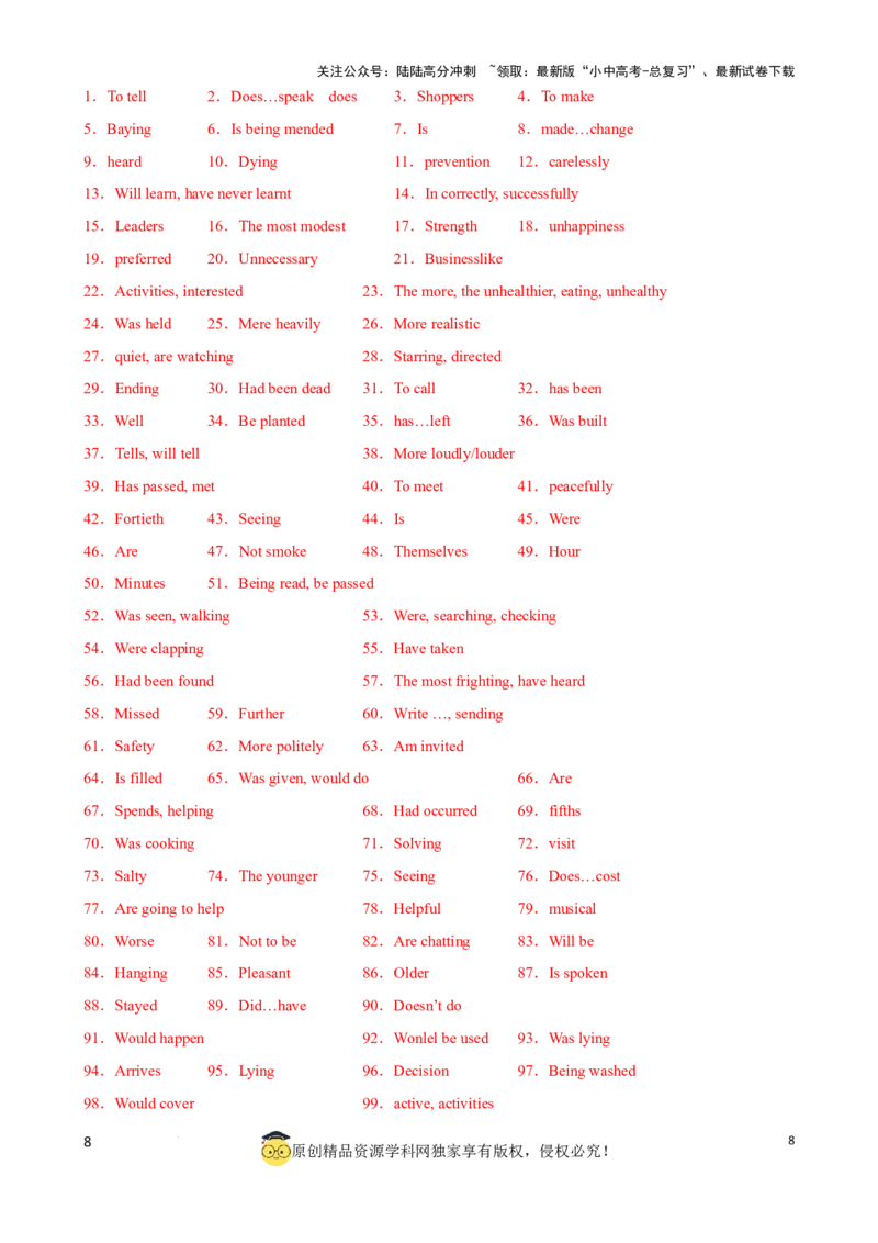 专题7.中考词形变化500题（教师版）_02中考总复习（2026版更新中）_03-英语-中考总复习_2024年中考复习资料_一轮复习_备战2024年中考英语一轮复习考点帮（全国通用）
