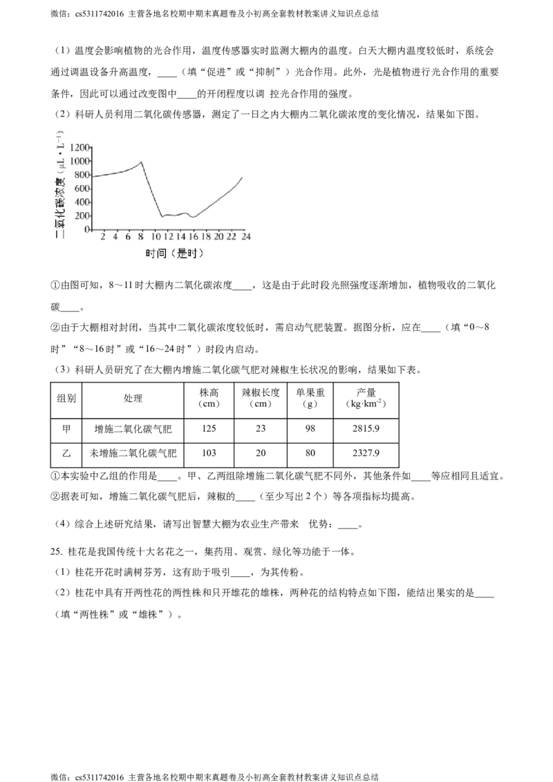 精品解析：北京市海淀区2023-2024学年七年级上学期期末生物试题（原卷版）(1)_北京初中期末题_C605-京七八九_B京生物七八九_北京7上生物_2022-2024_北京生物7上期末