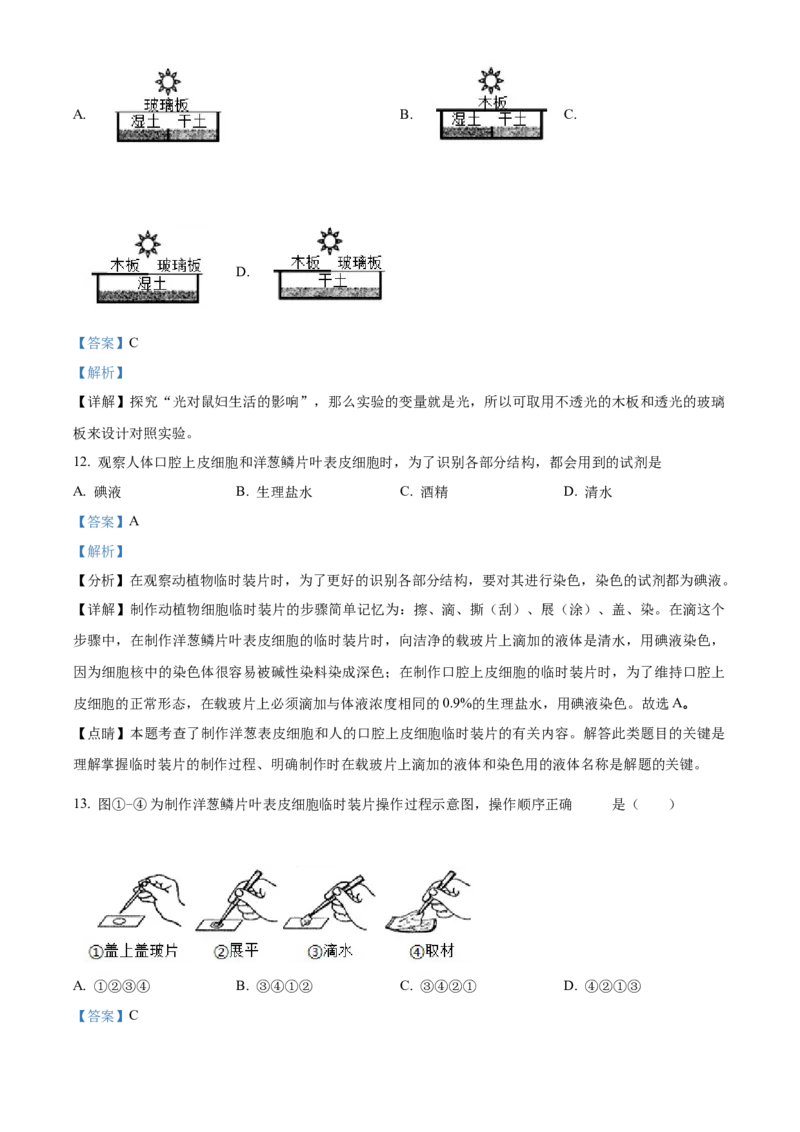精品解析：北京市通州区2022-2023学年七年级上学期期中生物试题（解析版）(1)_北京初中期末题_C605-京七八九_B京生物七八九_北京7上生物_2022-2024_北京生物7上期中_851
