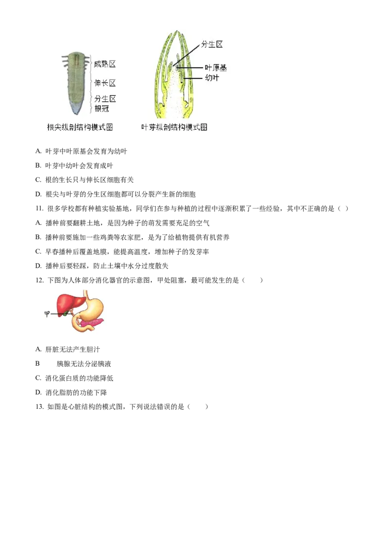 精品解析：北京市第八中学2021-2022学年八年级下学期期中生物试题（原卷版）(1)_北京初中期末题_C605-京七八九_B京生物七八九_北京八下生物