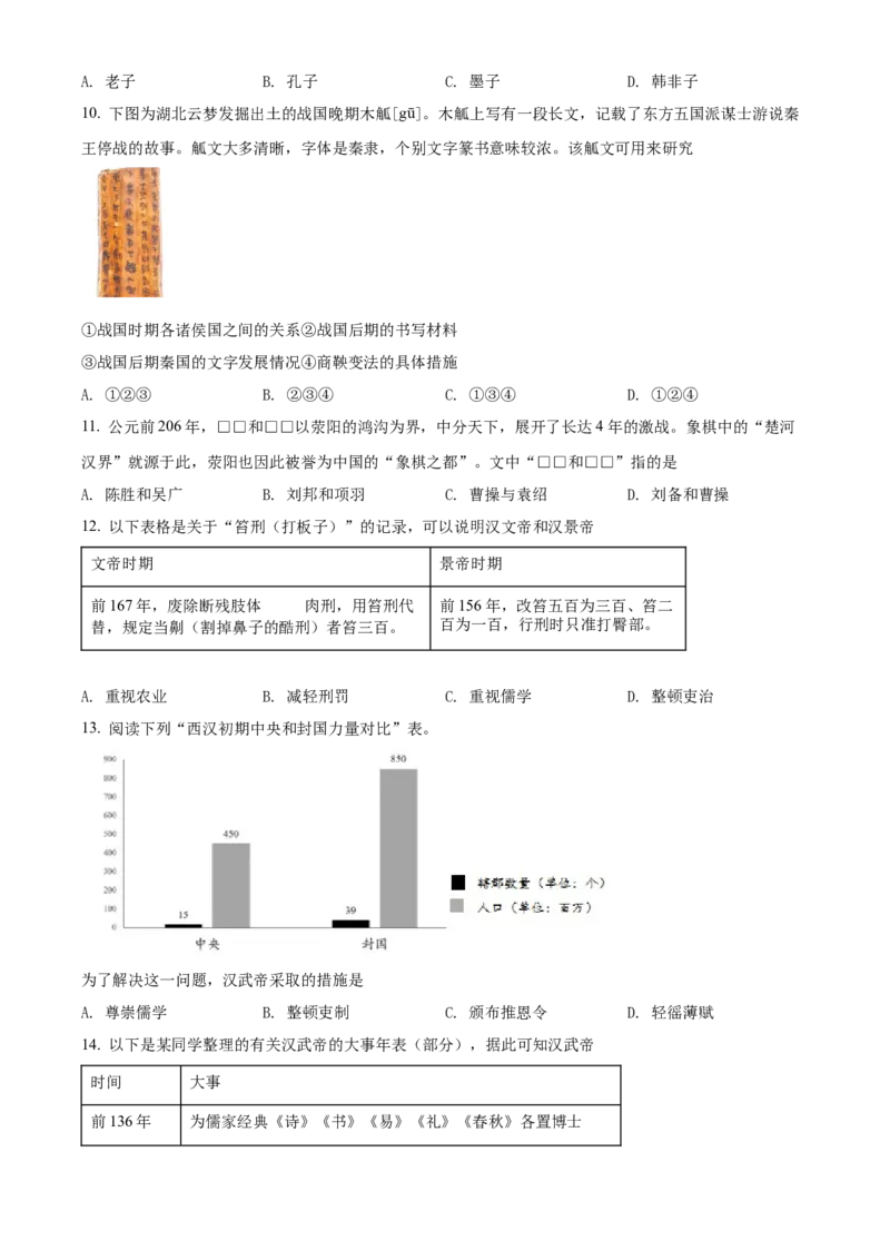 精品解析：北京市海淀区2021-2022学年七年级上学期期末历史试题（原卷版）(1)_北京初中期末题_C605-京七八九_B京历史七八九_北京7上历史_北京7上历史期末