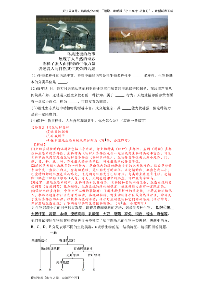 专题25生物的分类和生物的多样性（解析版）_02中考总复习（2026版更新中）_08-生物-中考总复习_2024年中考复习资料_一轮复习_配套练习_教师版（含答案解析）