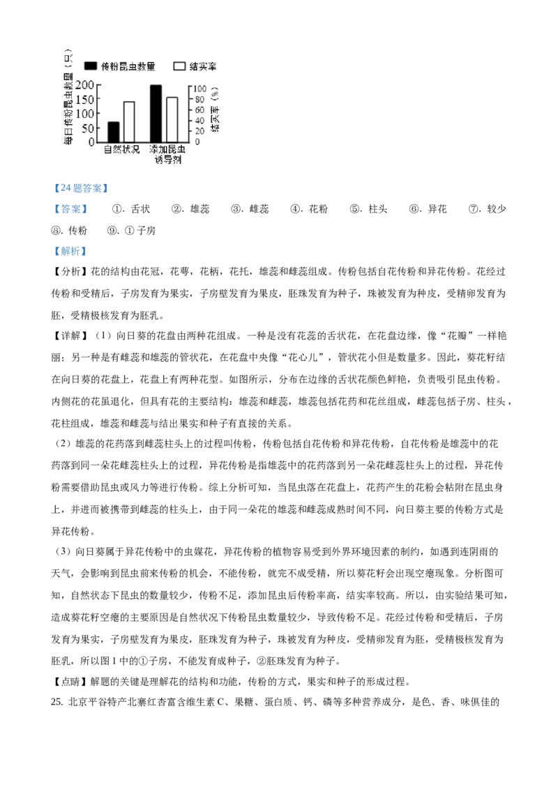 精品解析：北京市海淀区2020-2021学年七年级上学期期末生物试题（解析版）(1)_北京初中期末题_C605-京七八九_B京生物七八九_北京7上生物_2020-2021