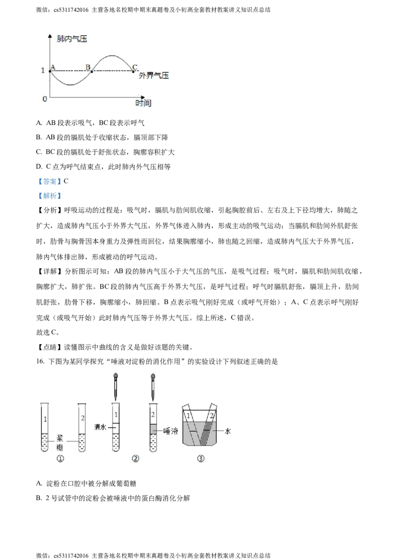 精品解析：北京市昌平区新学道临川学校2021-2022学年七年级下学期第一次月考生物试题（解析版）(1)_北京初中期末题_C605-京七八九_B京生物七八九_北京7下生物_2022-2024_北京生物7下月考