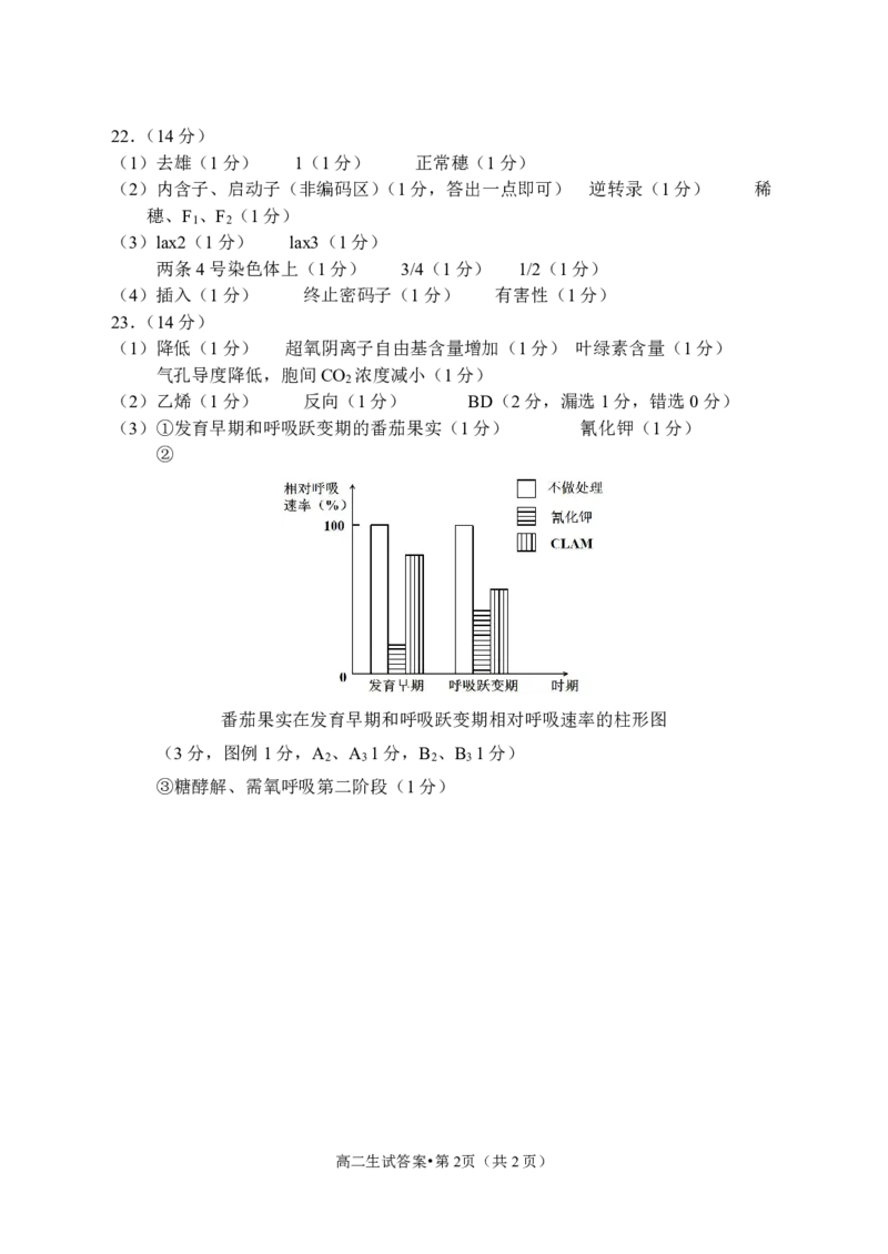 生物答案_A1502026各地模拟卷（超值！）_6月_240625浙江省杭州市2023-2024学年高二下学期6月期末考试_浙江省杭州市2023-2024学年高二下学期6月期末生物