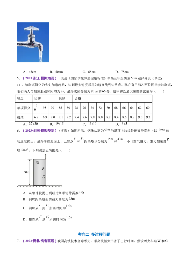 专题02力与直线运动（练习）（原卷版）_4.2025物理总复习_2024年新高考资料_2.2024二轮复习_2024年高考物理二轮复习讲练测（新教材新高考）