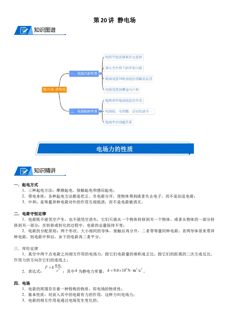 2023届新高考物理重点突破：第20讲静电场_4.2025物理总复习_2023年新高复习资料_一轮复习_2023届高考物理一轮专题特训