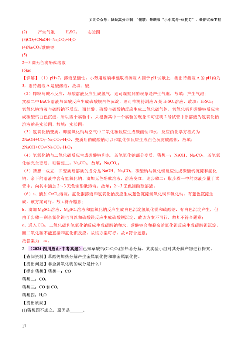 专题四实验探究题（讲练）（解析版）_02中考总复习（2026版更新中）_05-化学-中考总复习_2025年中考复习资料_2025中考二轮课件ppt+讲义+练习化学_讲义+练习