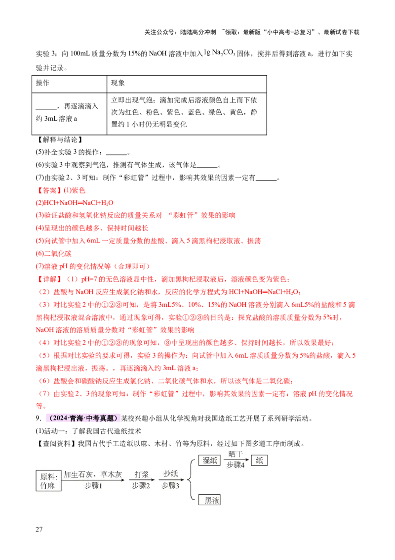 专题四实验探究题（讲练）（解析版）_02中考总复习（2026版更新中）_05-化学-中考总复习_2025年中考复习资料_2025中考二轮课件ppt+讲义+练习化学_讲义+练习