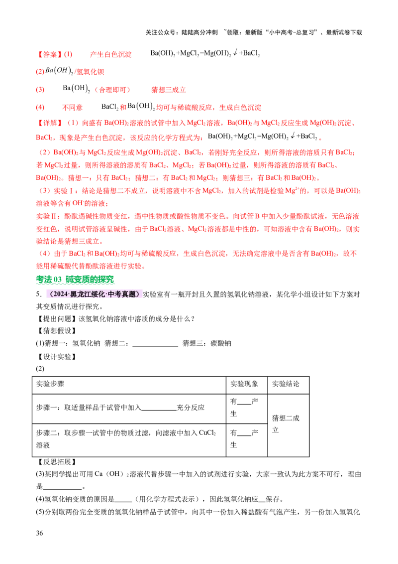专题四实验探究题（讲练）（解析版）_02中考总复习（2026版更新中）_05-化学-中考总复习_2025年中考复习资料_2025中考二轮课件ppt+讲义+练习化学_讲义+练习