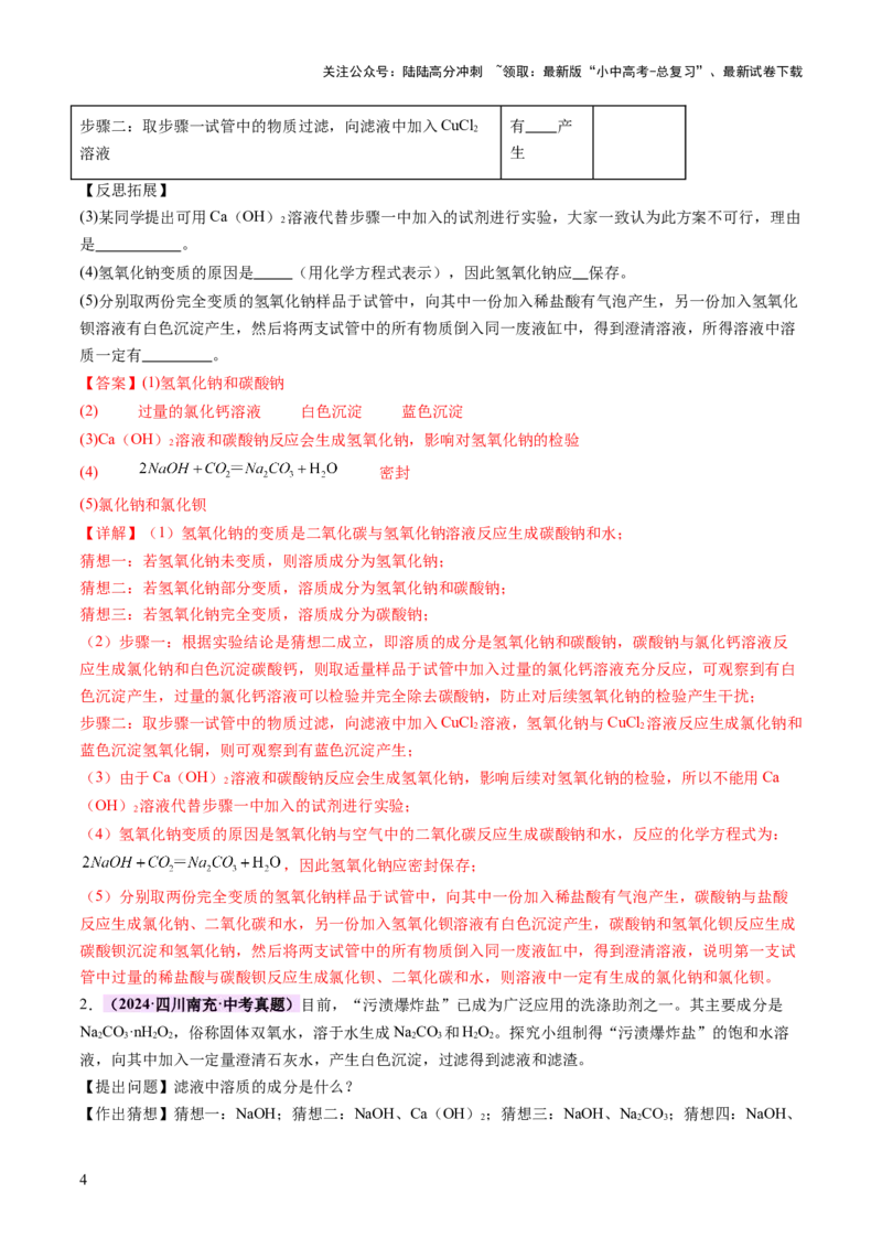 专题四实验探究题（讲练）（解析版）_02中考总复习（2026版更新中）_05-化学-中考总复习_2025年中考复习资料_2025中考二轮课件ppt+讲义+练习化学_讲义+练习