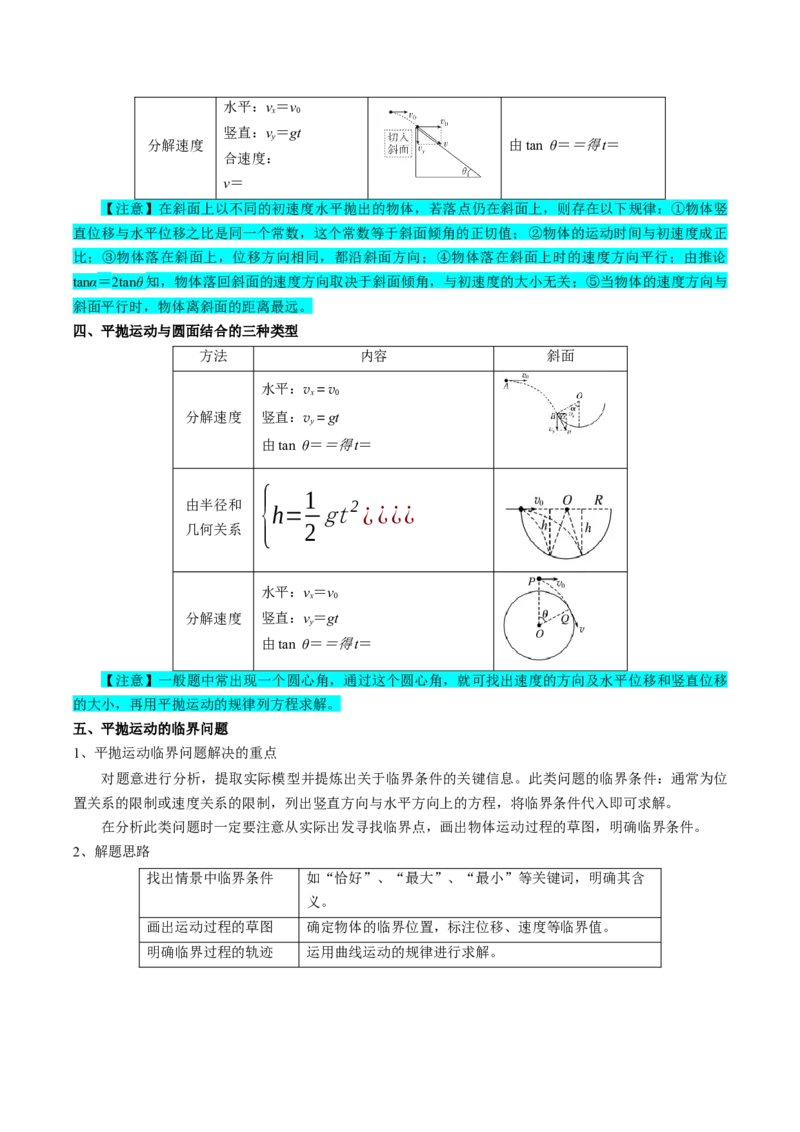 专题04曲线运动（原卷版）_4.2025物理总复习_2025年新高考资料_一轮复习_2025年高考物理一轮复习知识清单
