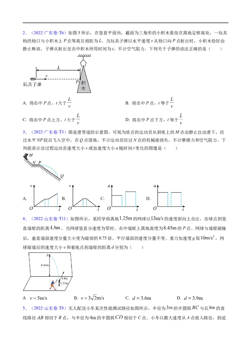 专题03：曲线运动及运动分解（原卷版）_4.2025物理总复习_赠品通用版（老高考）复习资料_二轮复习_2023年高考物理毕业班二轮热点题型归纳与变式演练（全国通用）