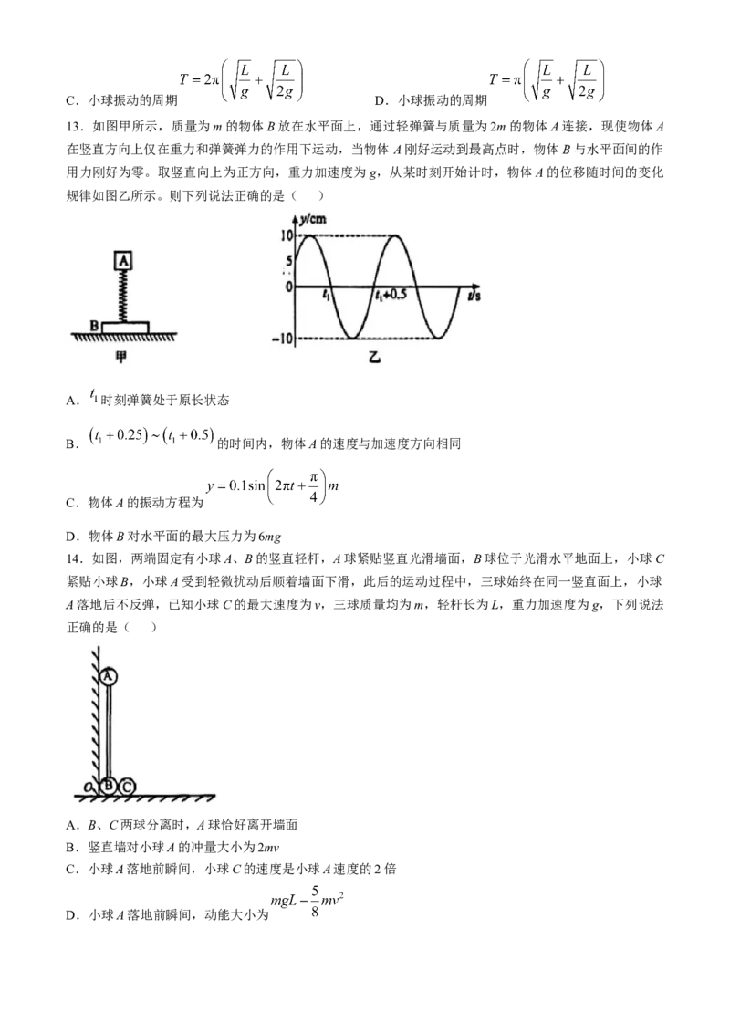 黑龙江省哈尔滨市第九中学2024-2025学年高三上学期期中考试物理Word版含答案（答案不全）_A1502026各地模拟卷（超值！）_11月