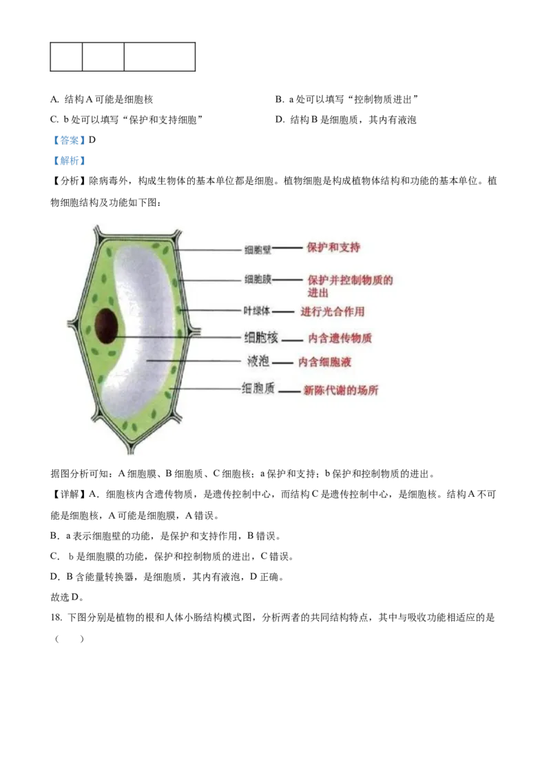 精品解析：北京市通州区2021-2022学年七年级上学期期末生物试题（解析版）(1)_北京初中期末题_C605-京七八九_B京生物七八九_北京7上生物_2021-2022