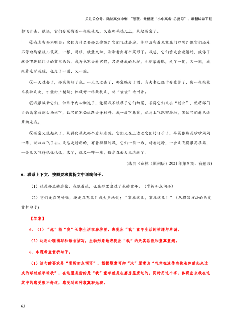 专题56文学类文本之人物（人物描写手法、人物形象、次要人物）（知识梳理+练习）(解析版）_02中考总复习（2026版更新中）_01-语文-中考总复习_2025年中考资料