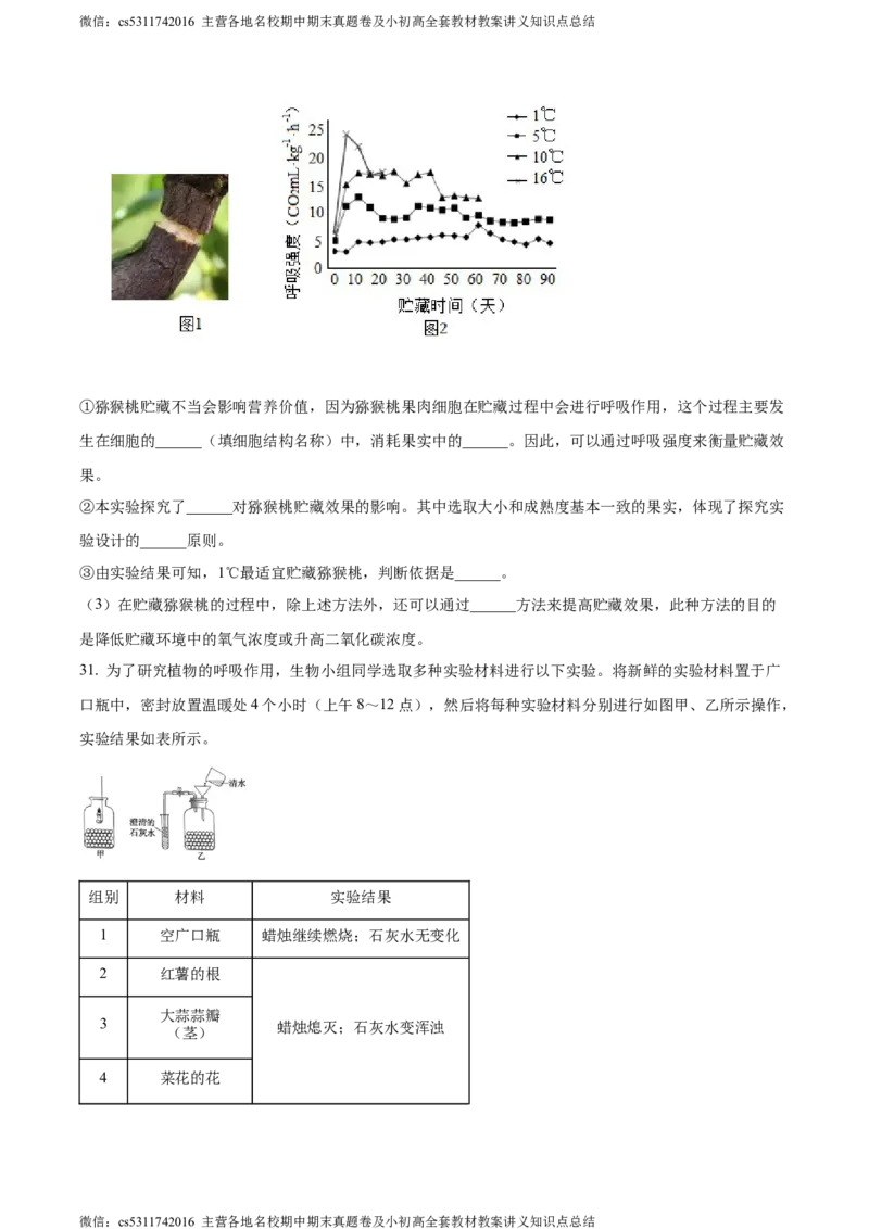 精品解析：北京市通州区2022-2023学年七年级下学期期中生物试题（原卷版）(1)_北京初中期末题_C605-京七八九_B京生物七八九_北京7下生物_2022-2024_北京生物7下期中