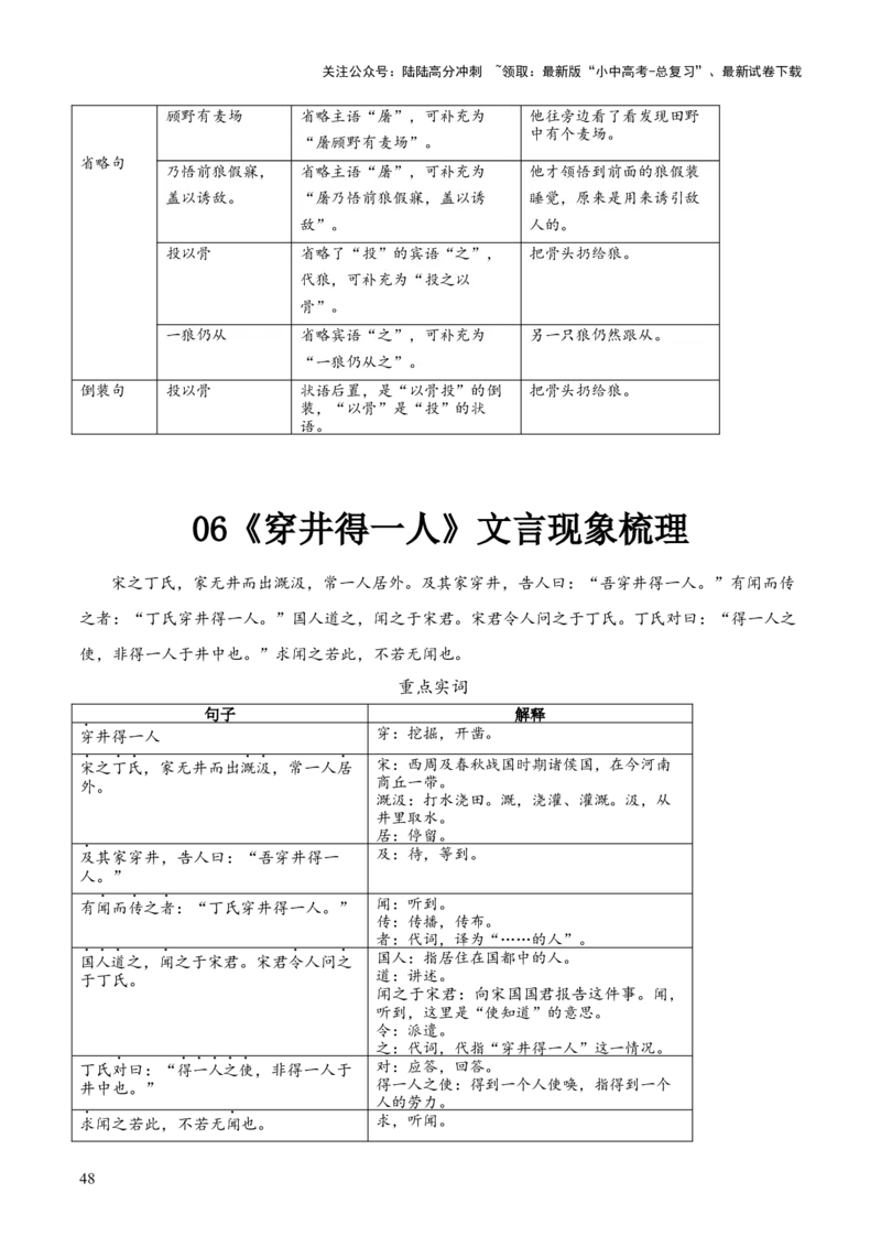 专题33七上文言文知识梳理（1份思维导图+每课梳理+文言现象梳理+文言文易错易混突破4法）（原卷版）_02中考总复习（2026版更新中）_01-语文-中考总复习_2025年中考资料