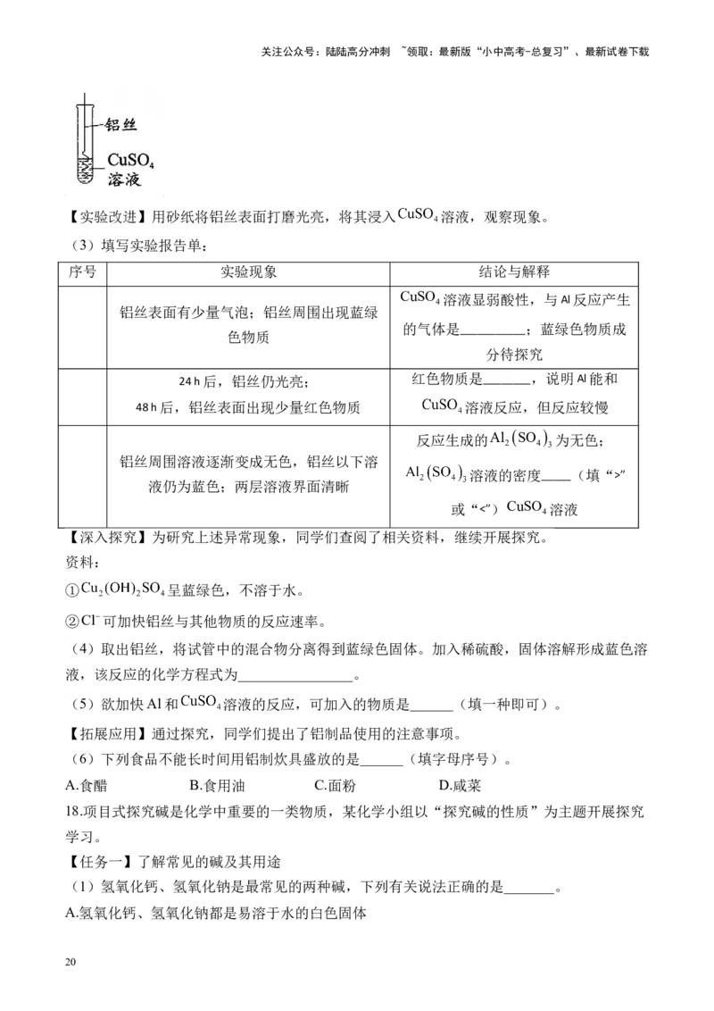 专题七实验探究题2025届中考化学二轮专题达标训练（含答案）_02中考总复习（2026版更新中）_05-化学-中考总复习_2025年中考复习资料_2025届中考化学二轮专题达标训练（含答案）