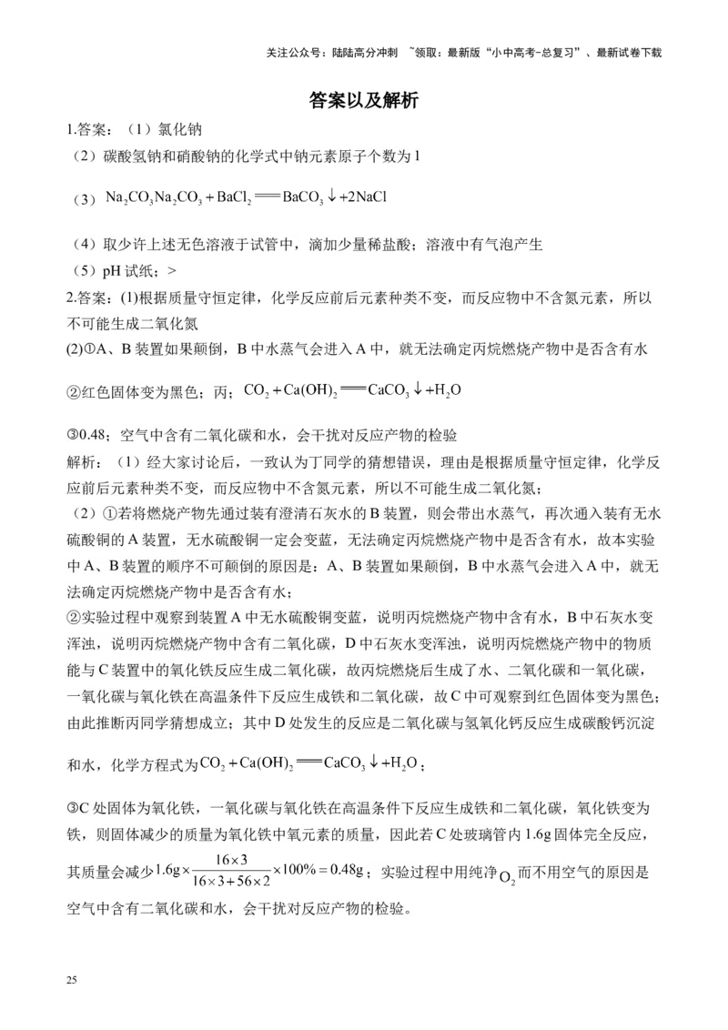 专题七实验探究题2025届中考化学二轮专题达标训练（含答案）_02中考总复习（2026版更新中）_05-化学-中考总复习_2025年中考复习资料_2025届中考化学二轮专题达标训练（含答案）