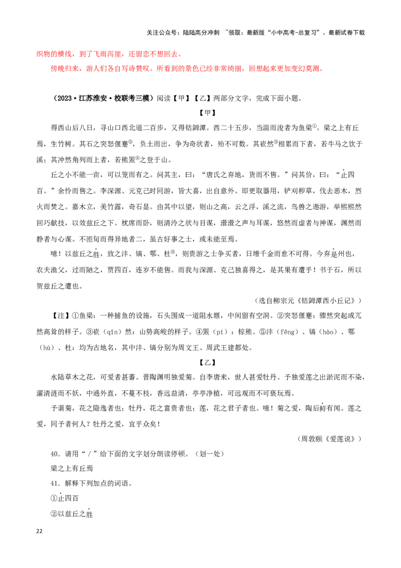 专题23小石潭记（解析版）-备战2024年中考语文之文言文对比阅读（全国通用）_02中考总复习（2026版更新中）_01-语文-中考总复习_2024年中考资料_专项复习资料_答案解析版