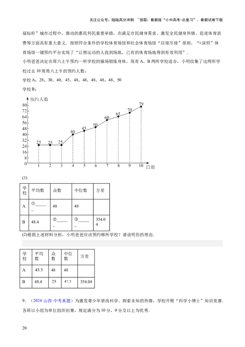 专题23统计（全国通用）（原卷版）_02中考总复习（2026版更新中）_02-数学-中考总复习_2026年中考复习（更新中）_好题汇编三年（2023-2025）中考数学真题分类汇编（全国通用）