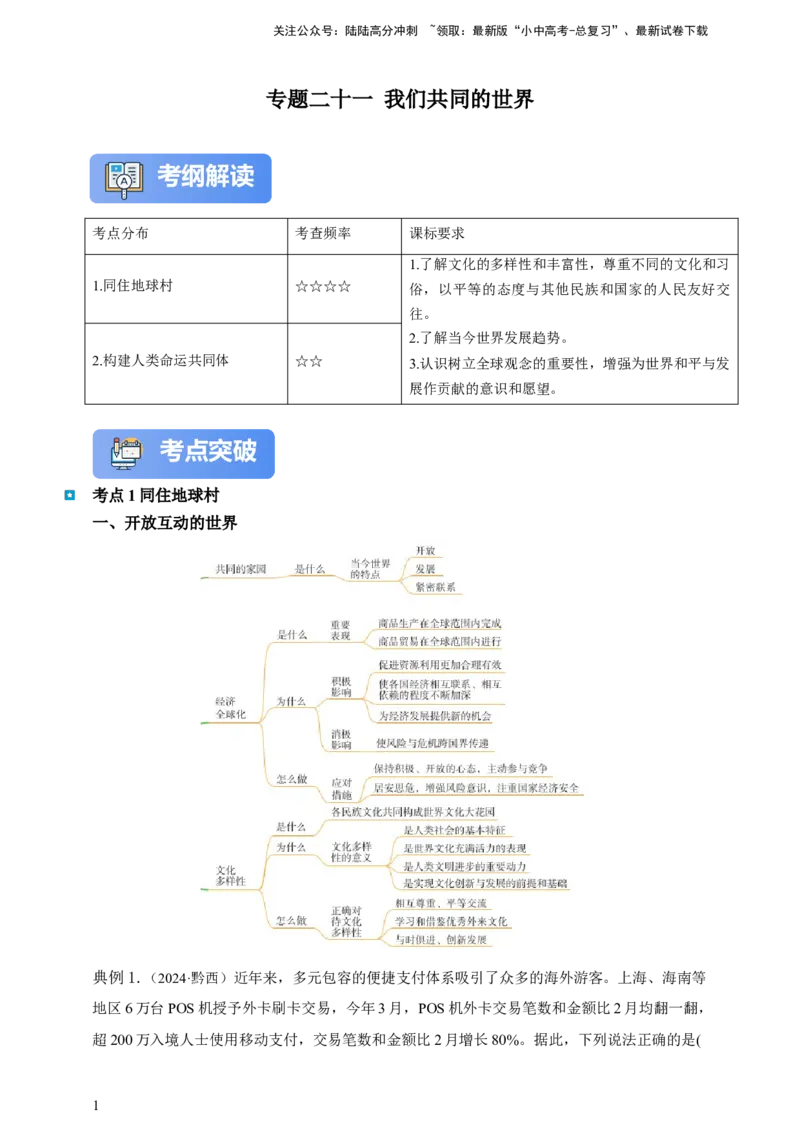 专题二十一我们共同的世界（含解析）--2025年中考道法一轮复习学案_02中考总复习（2026版更新中）_07-道法-中考总复习_2025中考复习资料_2025年道德与法治中考一轮复习学案