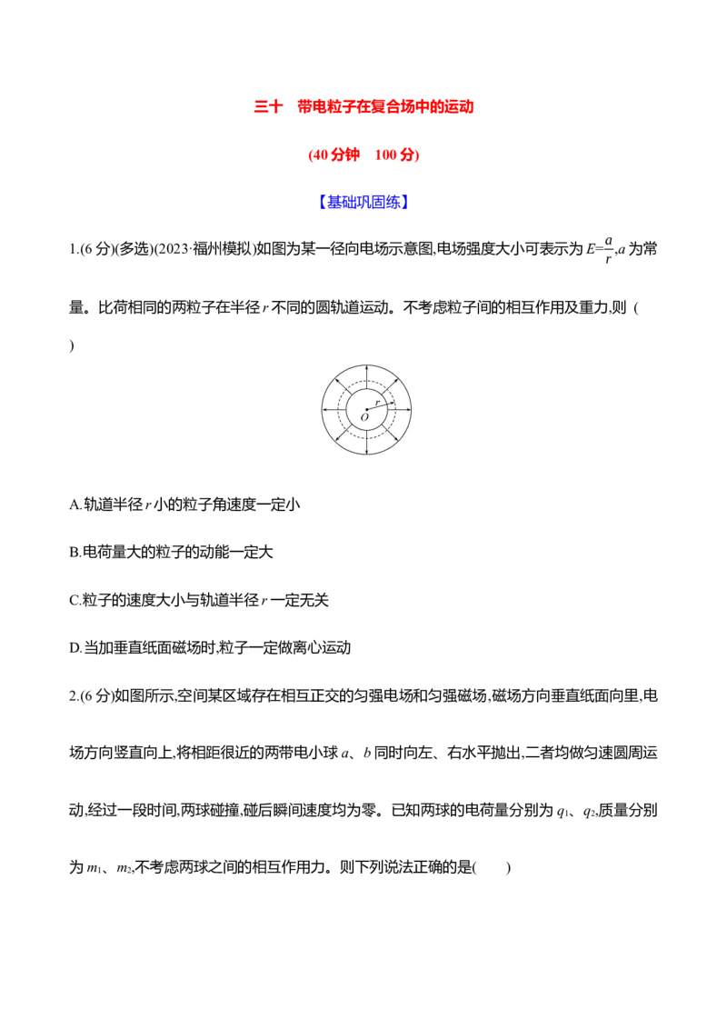 三十：带电粒子在复合场中的运动（含解析）_4.2025物理总复习_2025年新高考资料_专项复习_2025新高考物理核心素养测评（含解析）（完结）