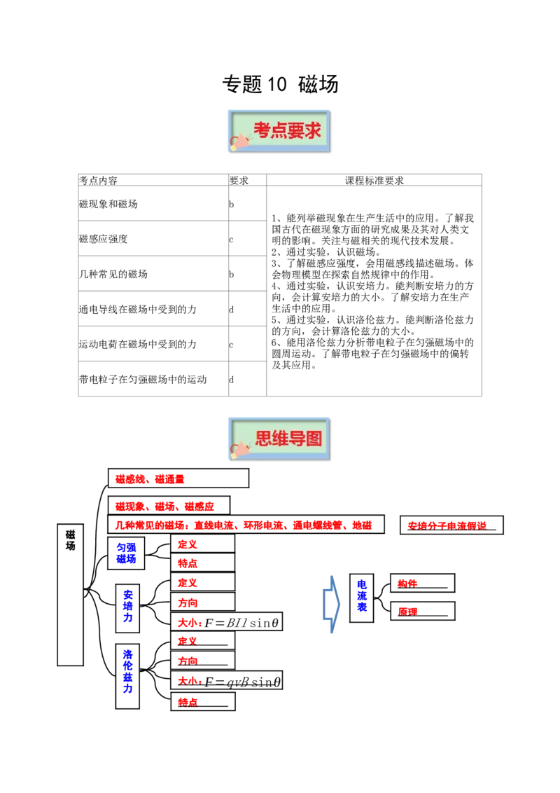 专题10磁场-口袋书2023年高考物理必背知识手册_36777926(1)_4.2025物理总复习_2023年新高复习资料_备战2023年高考物理抢分秘籍（新高考专用）