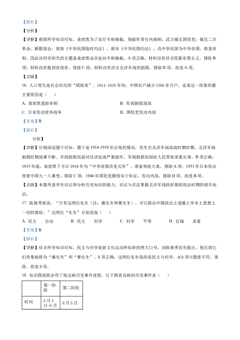 精品解析：北京市石景山区2020-2021学年八年级上学期期末历史试题（解析版）(1)_北京初中期末题_C605-京七八九_B京历史七八九_北京8上历史_2020-2021