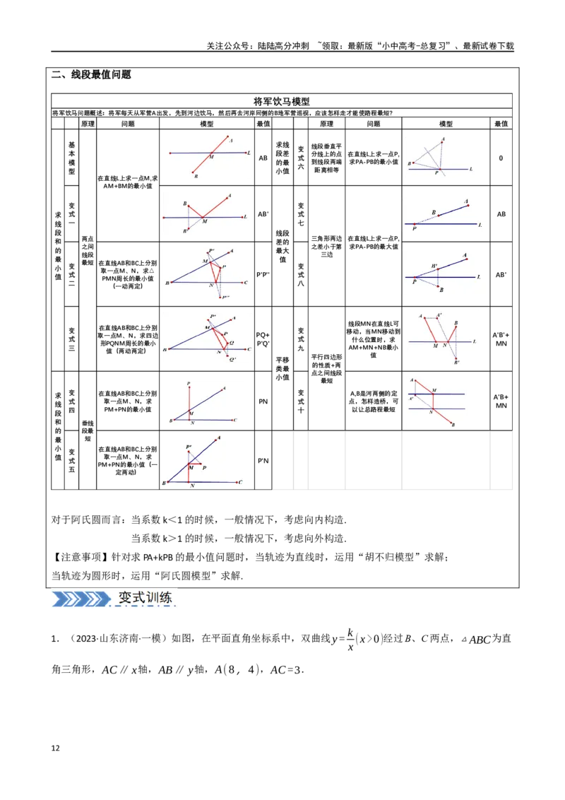 中考大题02一次函数与反比例函数、二次函数综合（7大题型）（原卷版）_02中考总复习（2026版更新中）_02-数学-中考总复习_2024年中考复习资料_二轮复习资料_大题精做