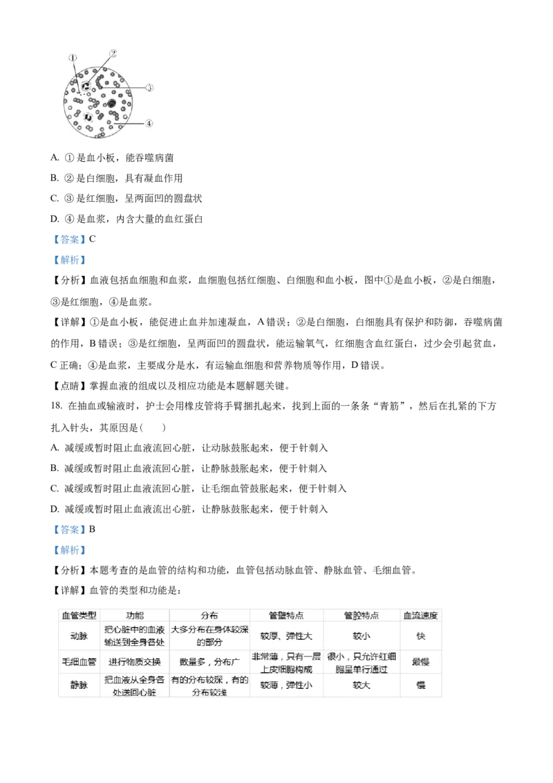 精品解析：北京市第一六一中学2020-2021学年七年级下学期期中生物试题（解析版）(1)_北京初中期末题_C605-京七八九_B京生物七八九_北京7下生物_2020-2021