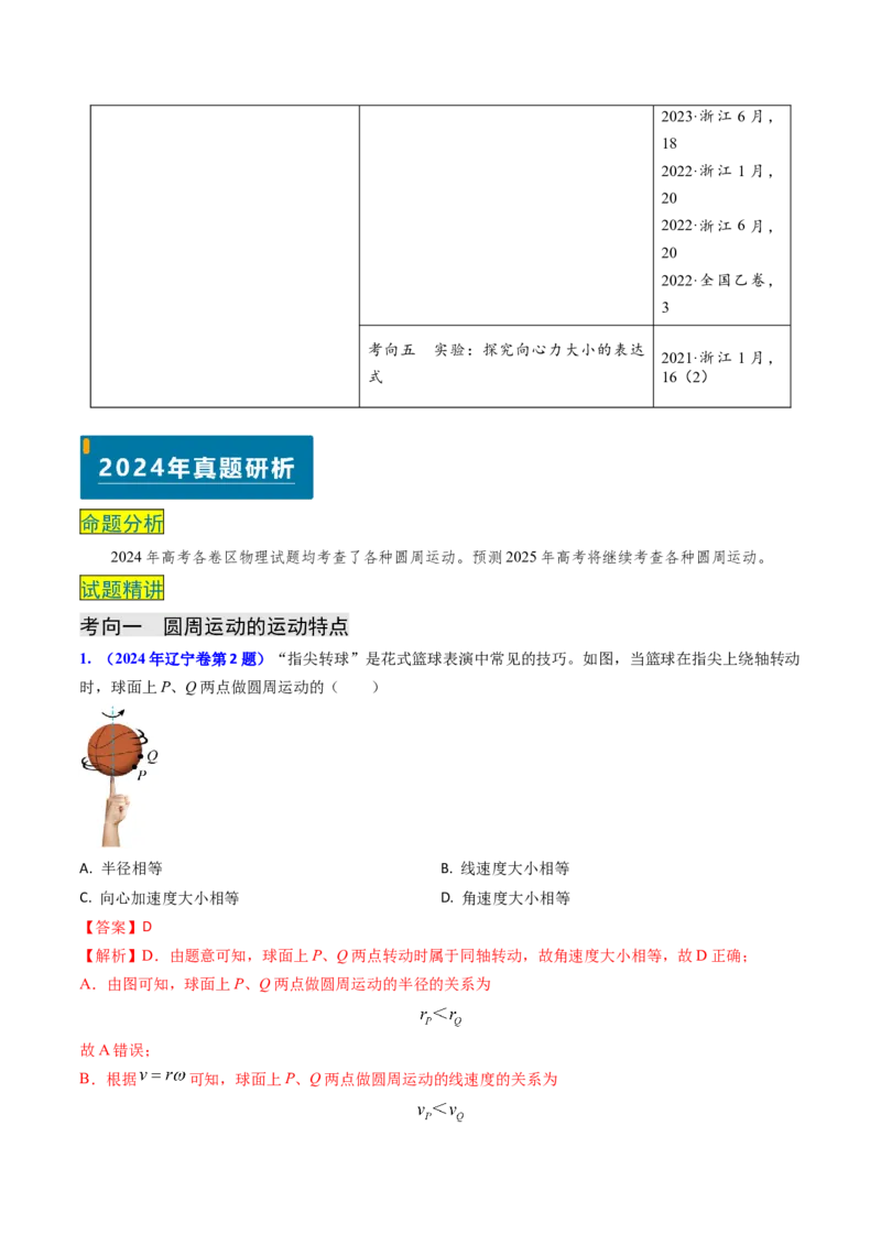 专题07圆周运动-（解析版）_4.2025物理总复习_2025年新高考资料_专项复习_备战2025年高考物理真题题源解密（新高考通用）（完结）