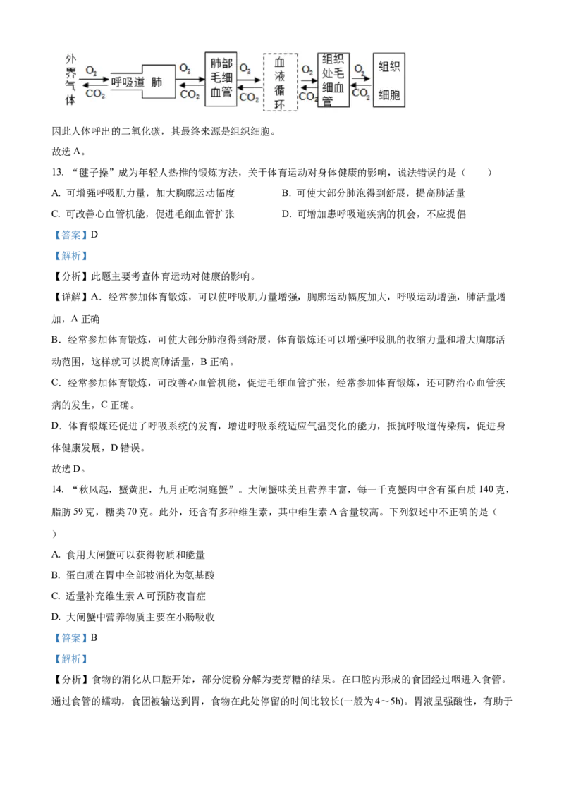 精品解析：北京市第二中学教育集团2022-2023学年八年级下学期期中生物试题（解析版）(1)_北京初中期末题_C605-京七八九_B京生物七八九_北京八下生物