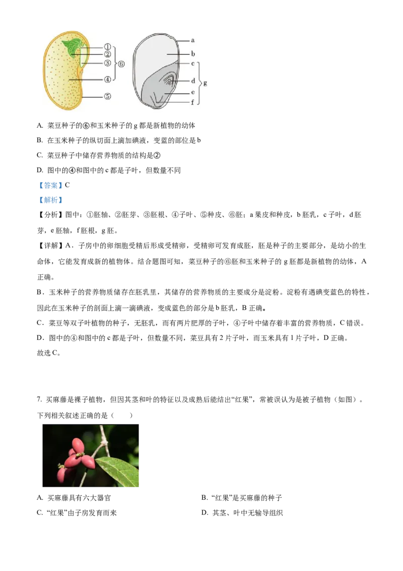 精品解析：北京市第二中学教育集团2022-2023学年八年级下学期期中生物试题（解析版）(1)_北京初中期末题_C605-京七八九_B京生物七八九_北京八下生物