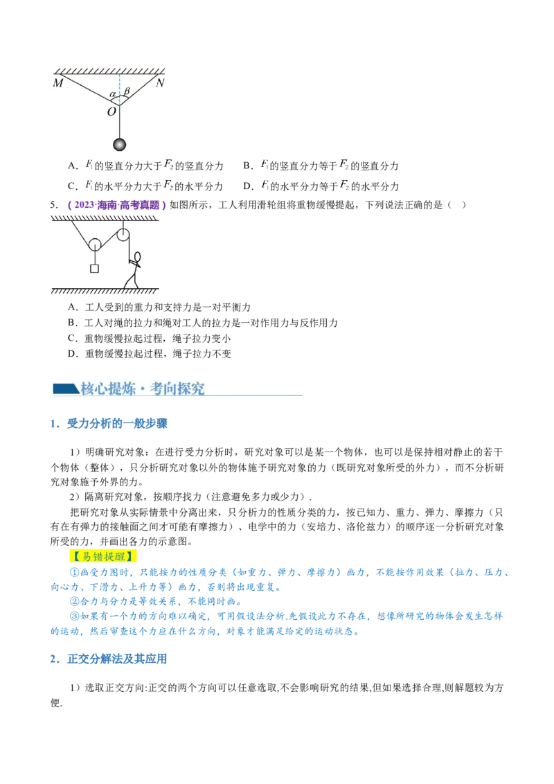 专题01力与物体的平衡（讲义）（原卷版）_4.2025物理总复习_2024年新高考资料_2.2024二轮复习_2024年高考物理二轮复习讲练测（新教材新高考）